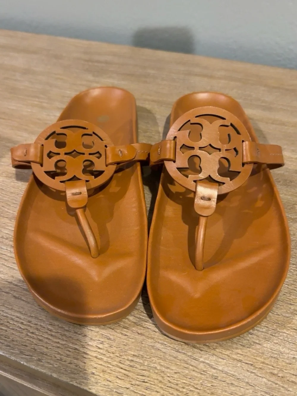 Tory Burch Miller Cloud Leather Sandals Miele Brown 9.5 Orig Box & dust cover
